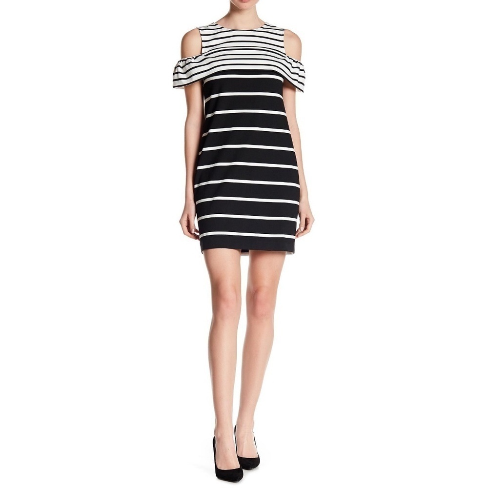 Vince Camuto cold shoulder dress black stripes monochrome Women's Size 2 New NWT
